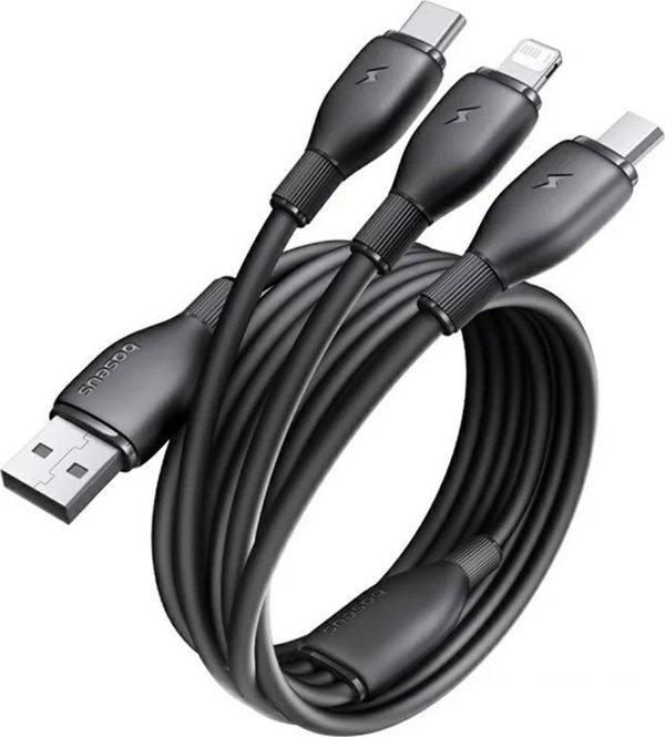 Baseus Ultra-Fast One-for-Three Fast Charging Cable USB-A to M+L+C 3.5A 0.8m Cosmic Black 6932172679590