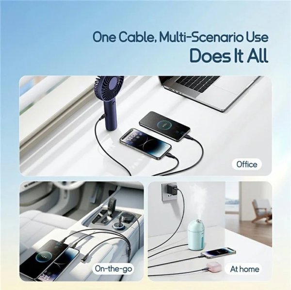 Baseus Ultra-Fast One-for-Three Fast Charging Cable USB-A to M+L+C 3.5A 0.8m Cosmic Black 6932172679590