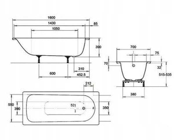 BATHTUB 1.6M 311-1 EUROWA