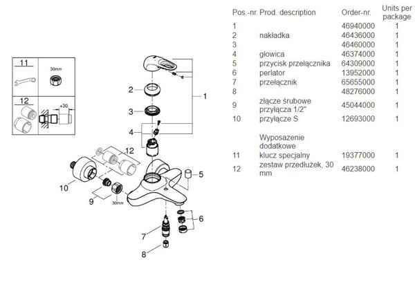 Bateria wannowa Grohe Eurostyle scienne chrom (33591003)