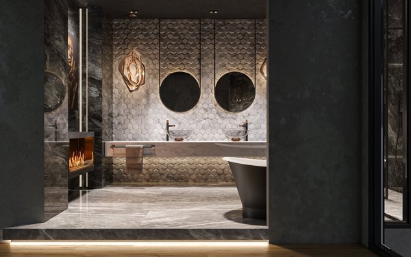 FDesign Ardesia Μπαταρία Ντους Επιτοίχια, Ροζ Χρυσό & Μαύρο Ματ, BF.FD1-ARD-7-25