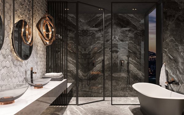 FDesign Ardesia Μπαταρία Ντους Επιτοίχια, Ροζ Χρυσό & Μαύρο Ματ, BF.FD1-ARD-7-25