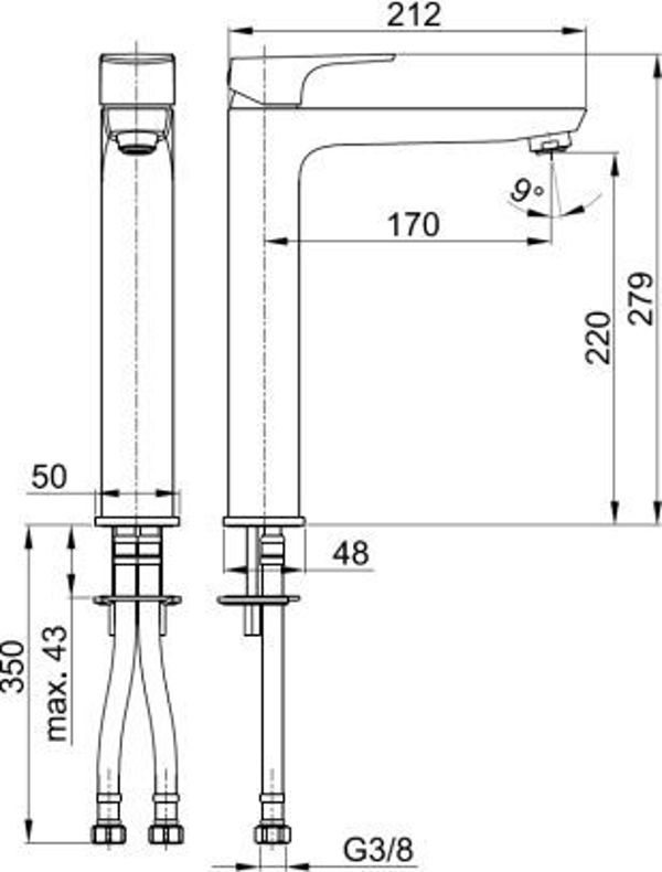 KFA Μπαταρία Νιπτήρα Mokait 5532-612-81 Επιτραπέζια, Μαύρη