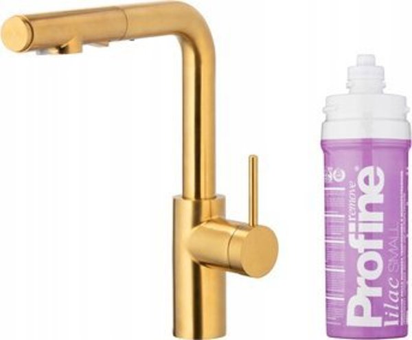 KFA Duero Pure Basic Μπαταρία Κουζίνας με Φιλτράρισμα Νερού και Pull-Out Ντους, Σετ Φίλτρου Profine Lilac S, Βουρτσισμένο Χρυσό