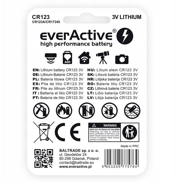Bateria CR123 everActive (blister 1 szt.)