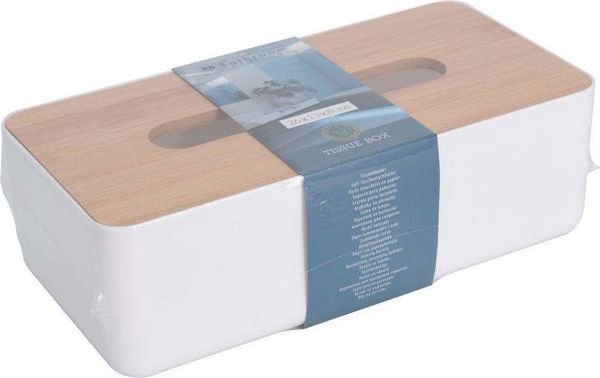 Bathroom Solutions Κουτί Χαρτομάντηλων από Ξύλο Μπαμπού, Επιτραπέζιο, Καφέ/Λευκό, 26x13x8cm