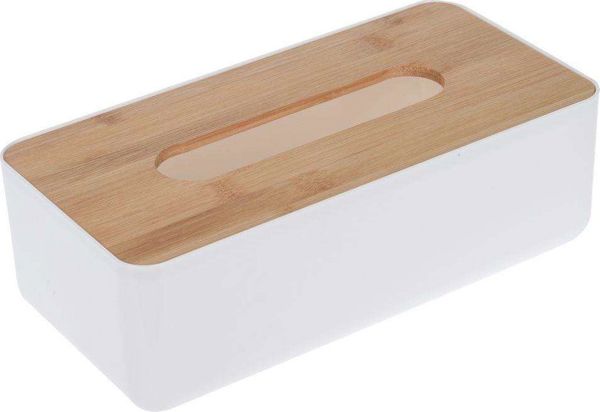 Bathroom Solutions Κουτί Χαρτομάντηλων από Ξύλο Μπαμπού, Επιτραπέζιο, Καφέ/Λευκό, 26x13x8cm