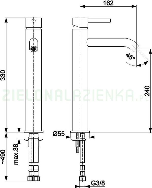 KFA Moza Μπαταρία Νιπτήρα Επιτραπέζια Μαύρη 5032-612-81