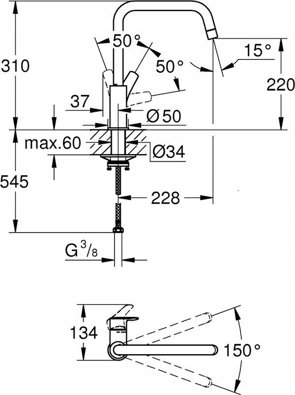 Bateria kuchenna Grohe Eurosmart Jednouchwytowa bateria zlewozmywakowa, DN 15 czarny mat