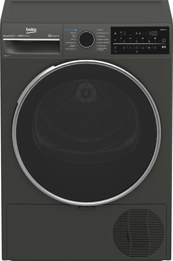 BEKO Dryer Machine | B5T89243M | Energy efficiency class C | Front loading | 9 kg | Heat pump | Digital | Depth 67 cm | Steam function | Black