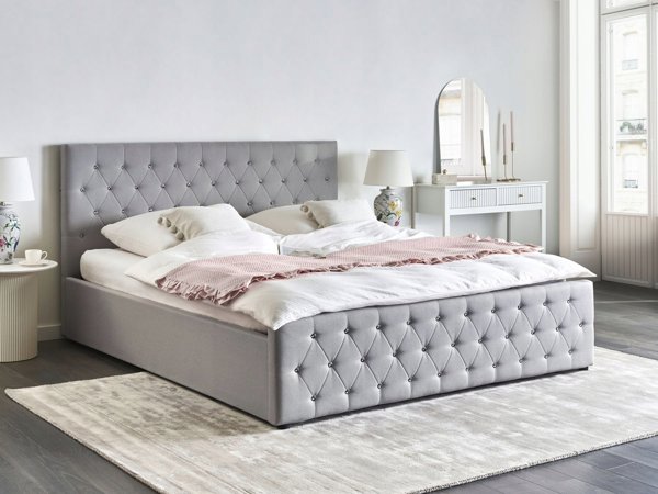 Beliani Κρεβάτι με αποθηκευτικό χώρο AMIENS 180 x 200 cm ανοιχτό γκρι