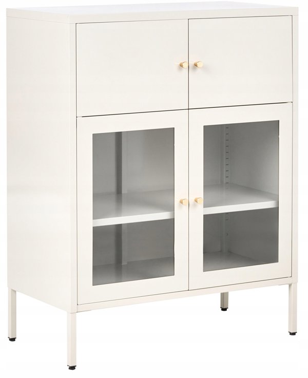 Beliani Βιτρίνα ESHOLT με Γυάλινη Προθήκη και Μεταλλικό Πλαίσιο 80 cm Ανοιχτό Μπεζ