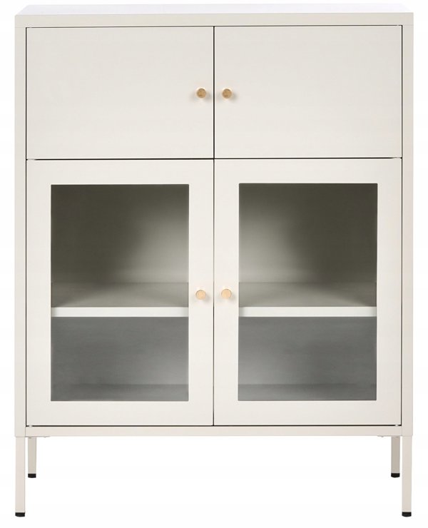 Beliani Βιτρίνα ESHOLT με Γυάλινη Προθήκη και Μεταλλικό Πλαίσιο 80 cm Ανοιχτό Μπεζ