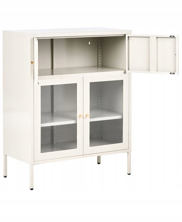 Beliani Βιτρίνα ESHOLT με Γυάλινη Προθήκη και Μεταλλικό Πλαίσιο 80 cm Ανοιχτό Μπεζ