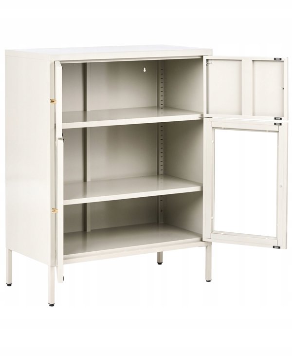 Beliani Βιτρίνα ESHOLT με Γυάλινη Προθήκη και Μεταλλικό Πλαίσιο 80 cm Ανοιχτό Μπεζ