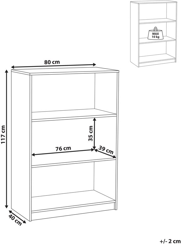 Βιβλιοθήκη Beliani ZEHNA με 3 Ράφια, 117 cm, Ανοιχτό Καφέ