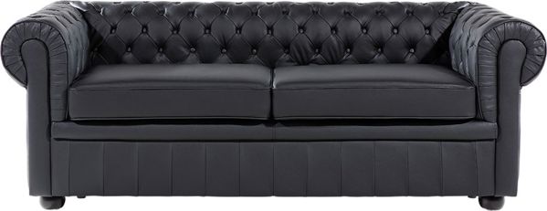 Beliani Καναπές Chesterfield 3 Θέσεων, Δερμάτινος, Μαύρο Χρώμα