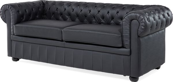 Beliani Καναπές Chesterfield 3 Θέσεων, Δερμάτινος, Μαύρο Χρώμα