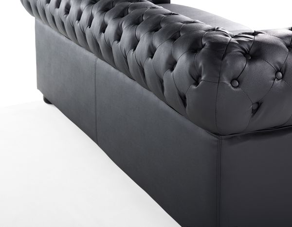 Beliani Καναπές Chesterfield 3 Θέσεων, Δερμάτινος, Μαύρο Χρώμα