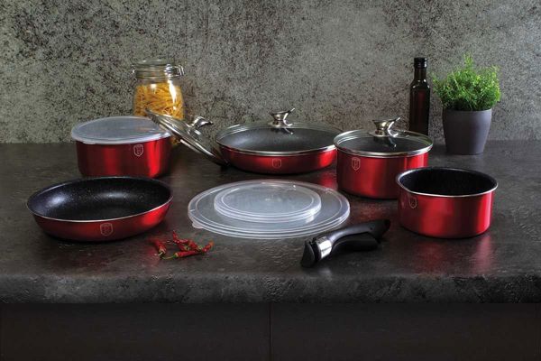 Berlinger Haus Click&Cook Σετ Κατσαρόλες Γρανίτη BH-1674 7 Τεμαχίων με Αποσπώμενη Λαβή, Burgundy