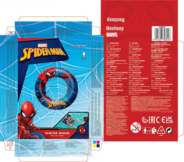 Bestway Φουσκωτός Κύκλος Κολύμβησης Spider-Man 98003, Πολύχρωμος, Διάμετρος 56cm