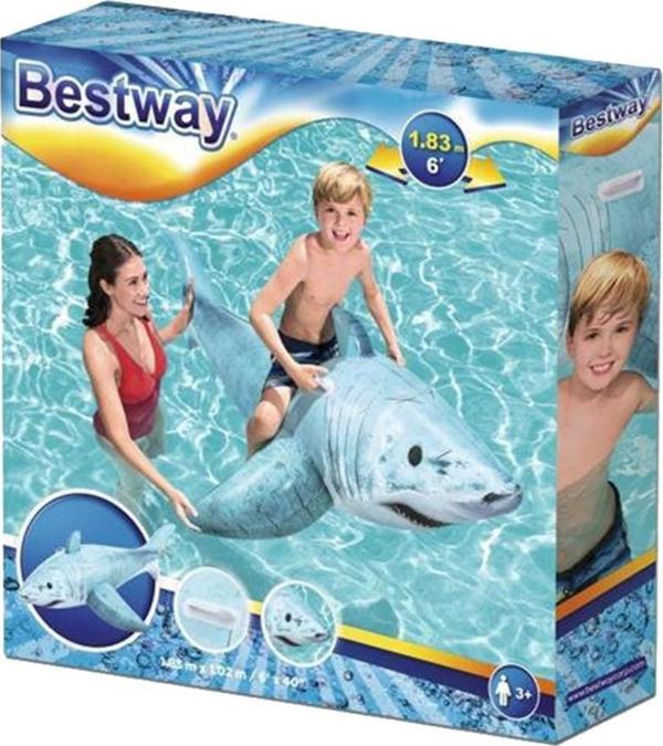 Bestway Φουσκωτός Καρχαρίας για Παιδιά, Παιχνίδι Θαλάσσης με Λαβές, Μπλε, 183x102 cm