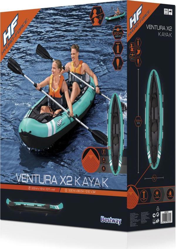 Bestway Hydro-Force Ventura X2 Καγιάκ 2 Ατόμων, 330x94x48 cm, Ανθεκτικό PVC με Κουπιά, 65052