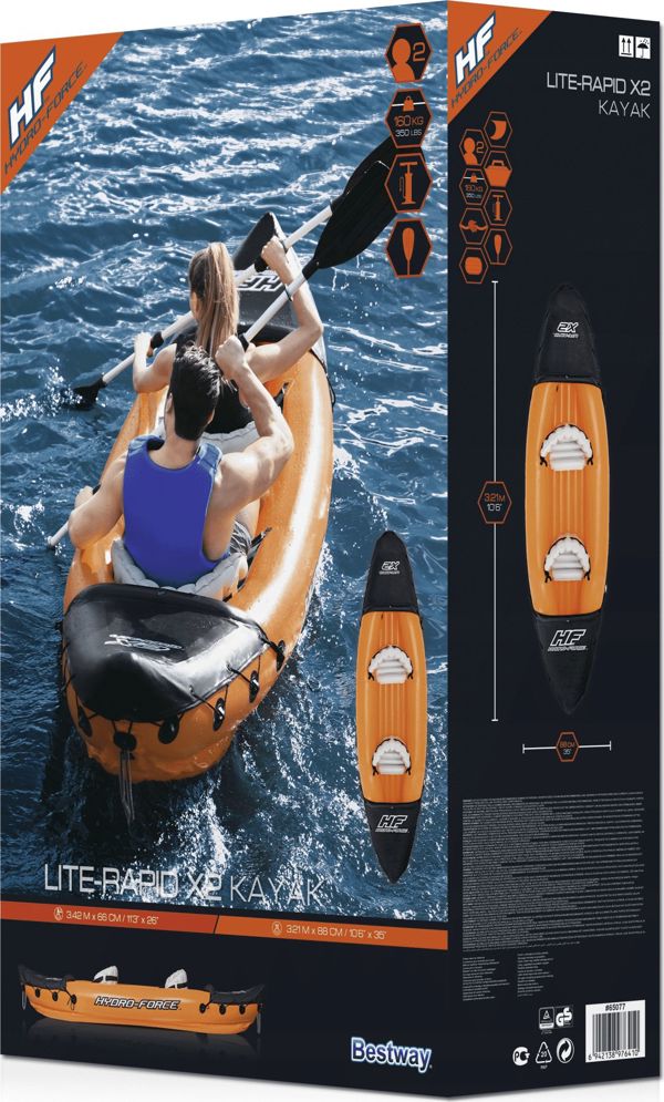 Bestway Φουσκωτό Καγιάκ Lite-Rapid X2, 321 x 88 cm, με Κουπιά Αλουμινίου & Αποσπώμενα Καθίσματα (65077)