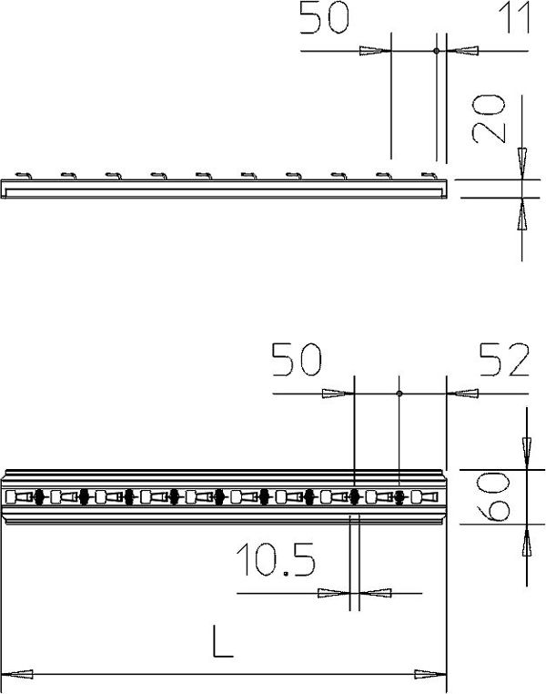 Bettermann Προφίλ για τοποθέτηση δικτυωτών κανάλων 60x20 TPSG 3000 FS (6366090)