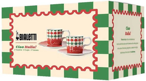 Bialetti Set 2 filiżanki wraz ze spodkami Tricolore (TRICOL01)