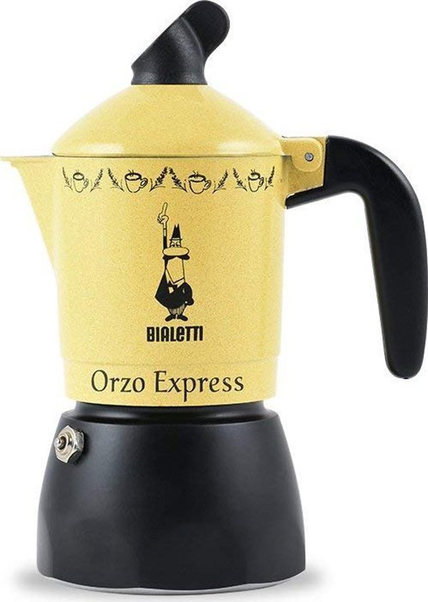 Bialetti Orzo Express Καφετιέρα Moka Αλουμινίου 2 Φλιτζανιών, Μαύρη/Κίτρινη