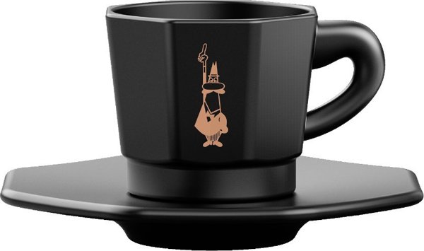 Bialetti Σετ 4 φλιτζανιών με δίσκο - Μαύρο με χαλκό λογότυπο