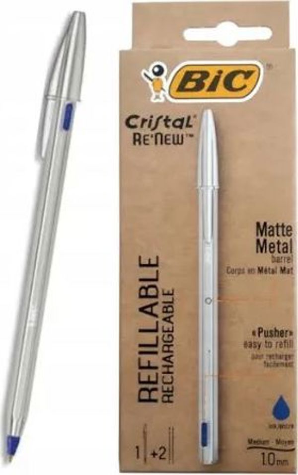 Στυλό Bic Cristal Re'new Metal μπλε + 2 ανταλλακτικά (405477)