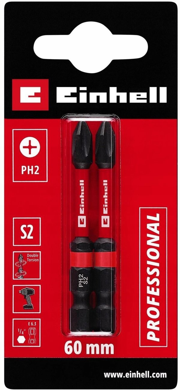 Einhell Σετ Διπλές Μύτες Κατσαβιδιού PH2 S2 60mm – 2 Τεμάχια