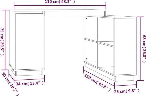 Biurko vidaXL Biurko, szare, 110x50x75 cm, lite drewno sosnowe