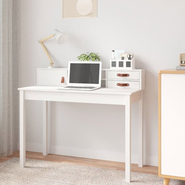 Biurko vidaXL biale, 110x50x93 cm, lite drewno sosnowe