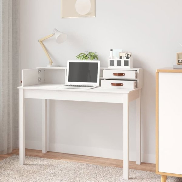 Biurko vidaXL biale, 110x50x93 cm, lite drewno sosnowe
