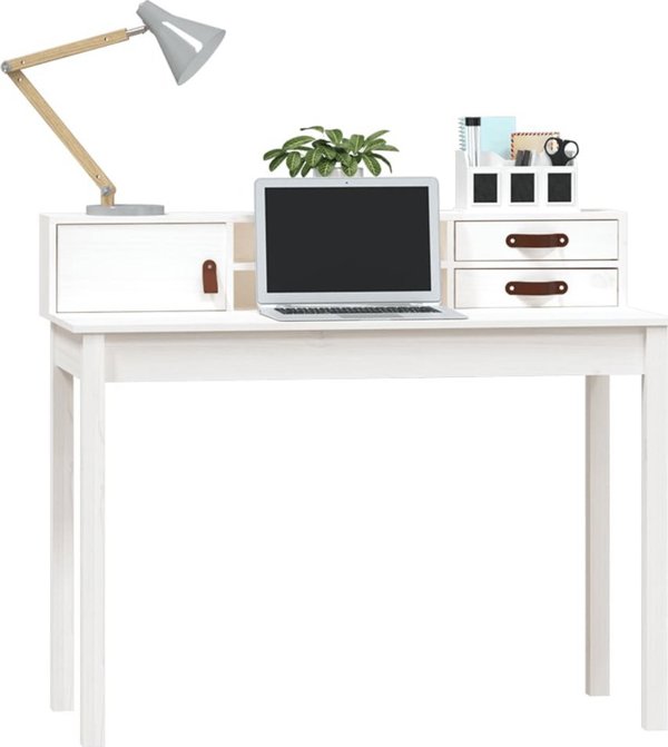 Biurko vidaXL biale, 110x50x93 cm, lite drewno sosnowe