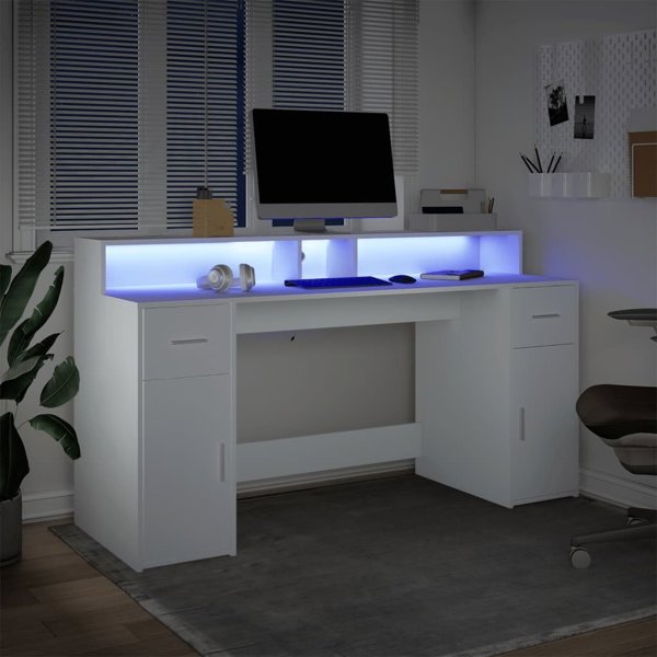 Γραφείο vidaXL με φωτισμό LED, λευκό, 160x55x91 εκ