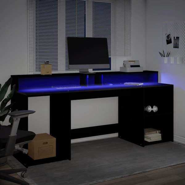 Γραφείο vidaXL με LED φωτισμό, μαύρο, 200x55x91 εκ.