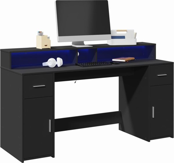 Biurko vidaXL με φωτισμό LED, μαύρο, 160x55x91 cm