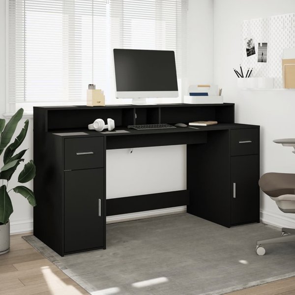 Biurko vidaXL με φωτισμό LED, μαύρο, 160x55x91 cm