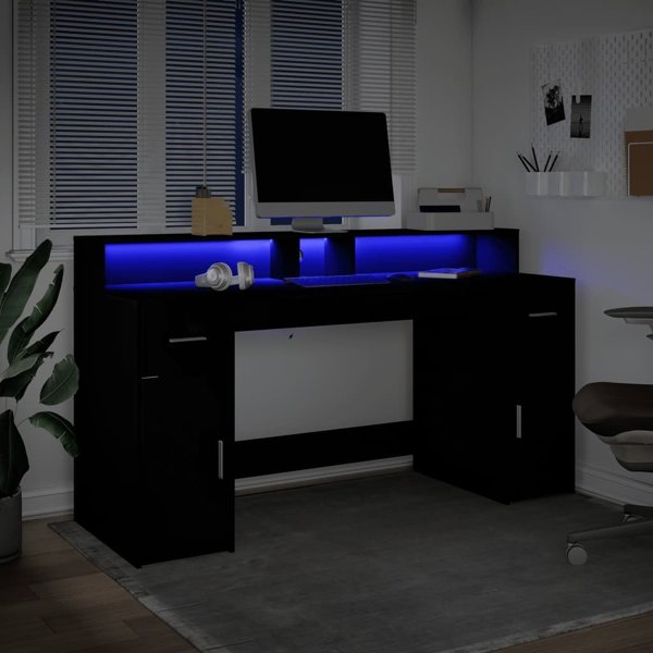 Biurko vidaXL με φωτισμό LED, μαύρο, 160x55x91 cm