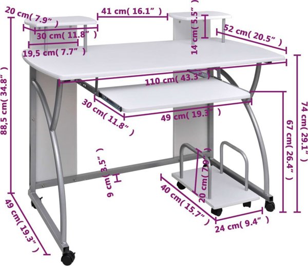 vidaXL Γραφείο Λευκό 110x52 cm