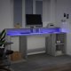 Biurko vidaXL Biurko z podswietleniem LED, szary dab sonoma, 200x55x91 cm
