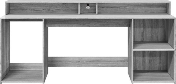 Biurko vidaXL Biurko z podswietleniem LED, szary dab sonoma, 200x55x91 cm