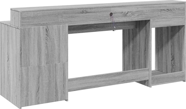 Biurko vidaXL Biurko z podswietleniem LED, szary dab sonoma, 200x55x91 cm