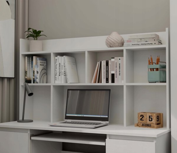 4HouseDesign Γραφειο KUBA με επιτοποθετηση Λευκο + Καρεκλα REMUS Μαυρο σετ 6 Συρταρια