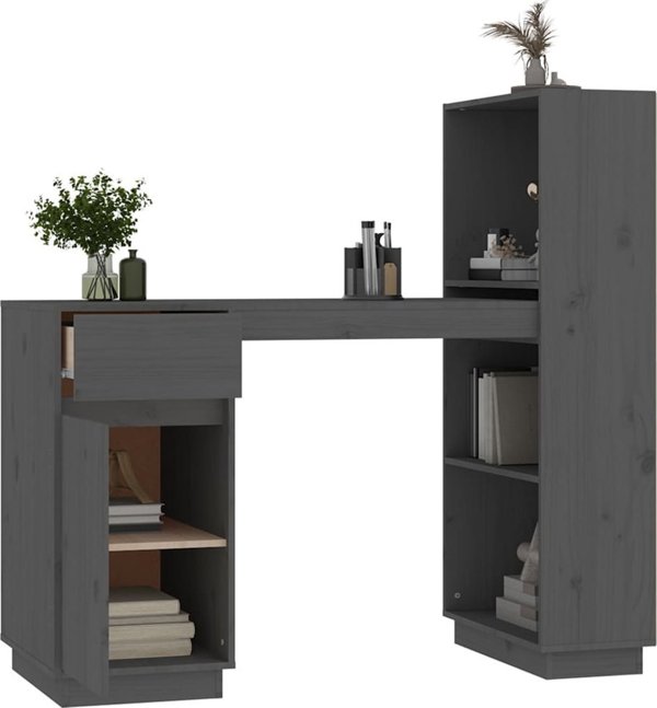 Biurko vidaXL vidaXL Biurko, szare, 110x53x117 cm, lite drewno sosnowe