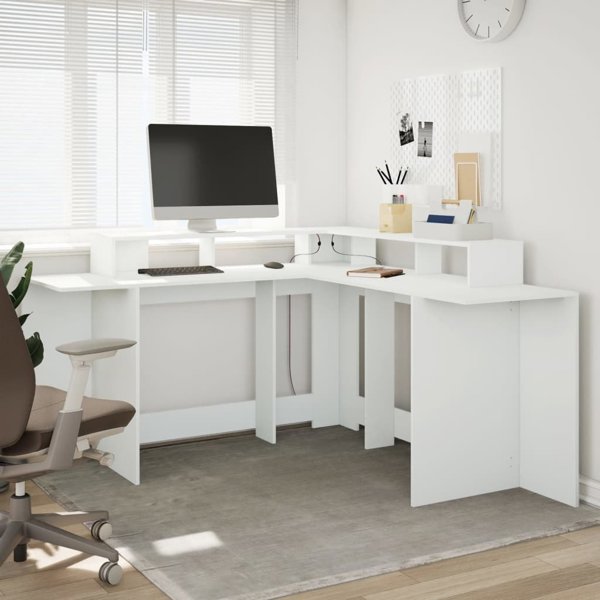 vidaXL Γραφείο με Φωτισμό LED, Λευκό, 152x152x91 cm